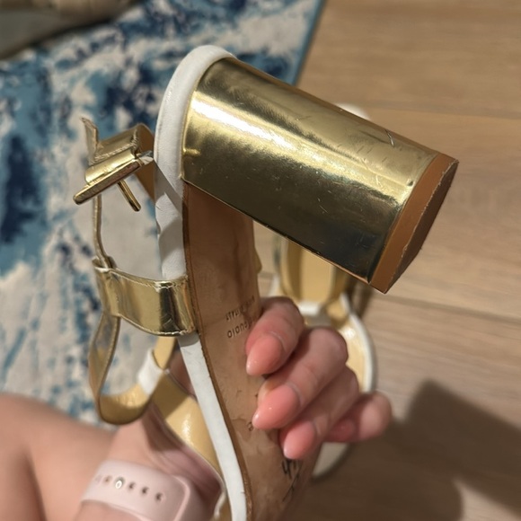 KATE SPADE NY White/Gold Chunky Block Heel Sandals Size 10 - Picture 8 of 12